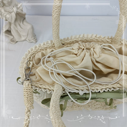 5 Color Options Lace Trim Bow Pastoral Tote Bag