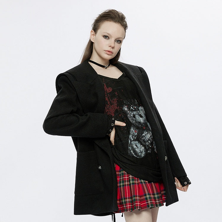 Clearance - Size M for Bust 116CM Black Sailor Collar Pea Coat