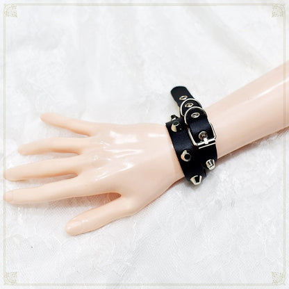 Punk Studs Decorative Black PU Bracelet