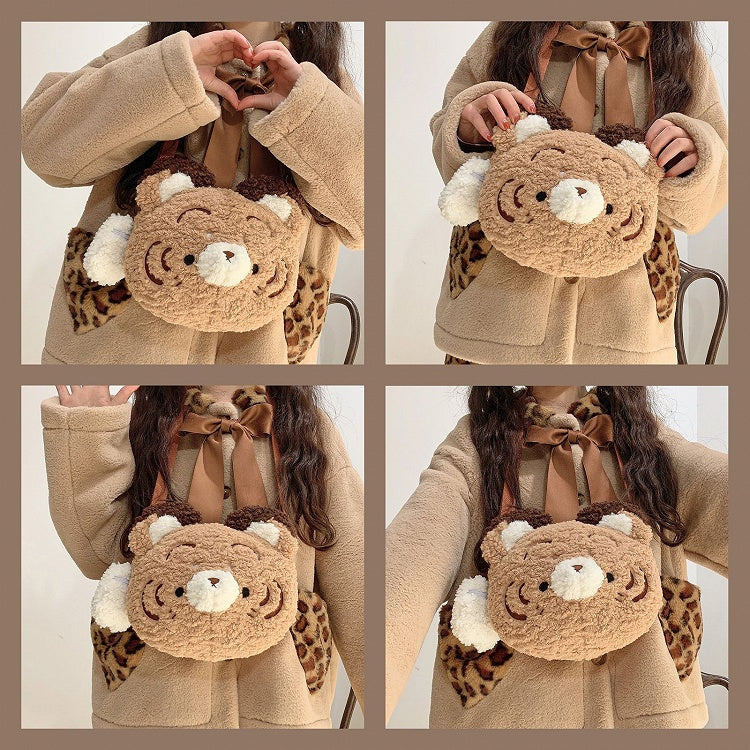 Tiger and Teeth Plush Tiger Head-Shaped Crossbody