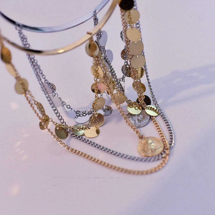 Cyberpunk Metal Sequin Chain Armlet Silver/Gold