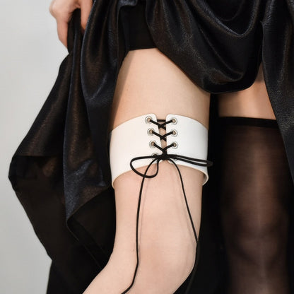 PU Black / White / Red Lace-up Garter