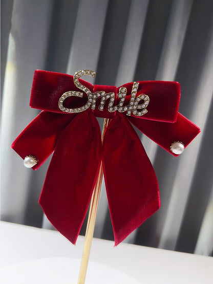 Rhinestone Letters Decorative Bow Tie with Pin Black /Wine Red /Dark Green