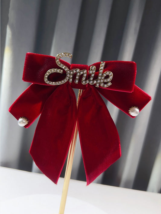 Rhinestone Letters Decorative Bow Tie with Pin Black /Wine Red /Dark Green