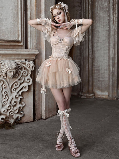 Champagne Ballet Tiered Ruffles Tulle Skirt Bowknots Details