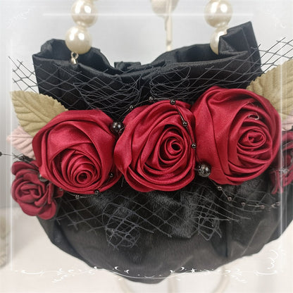 Handmade Rose Details White / Black Tote Bag