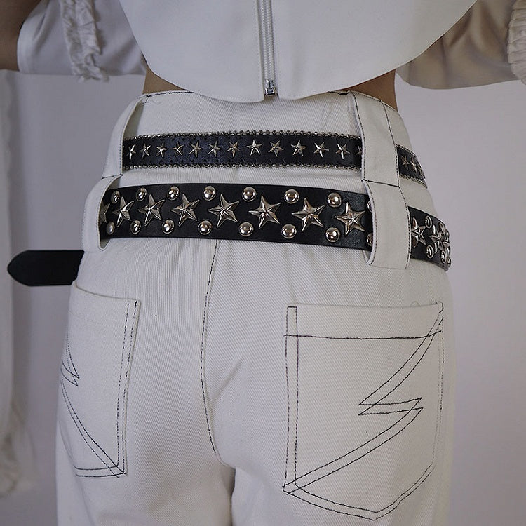 Star Studs Pop Punk Black Waist Belt