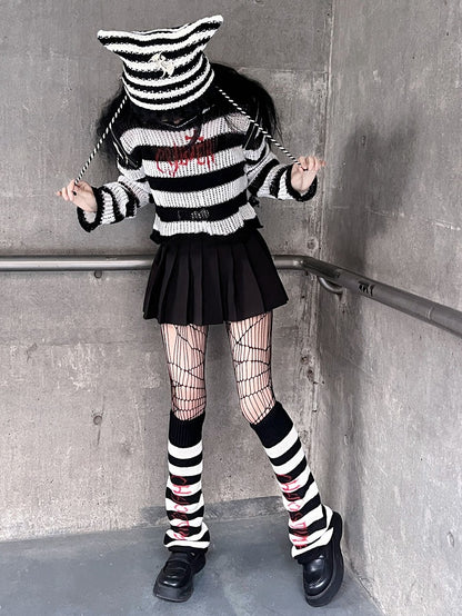 Punk White/ Red Cat Ear Design Knitted Hat