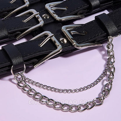 Punk Techwear Black Waist Belt with Chain