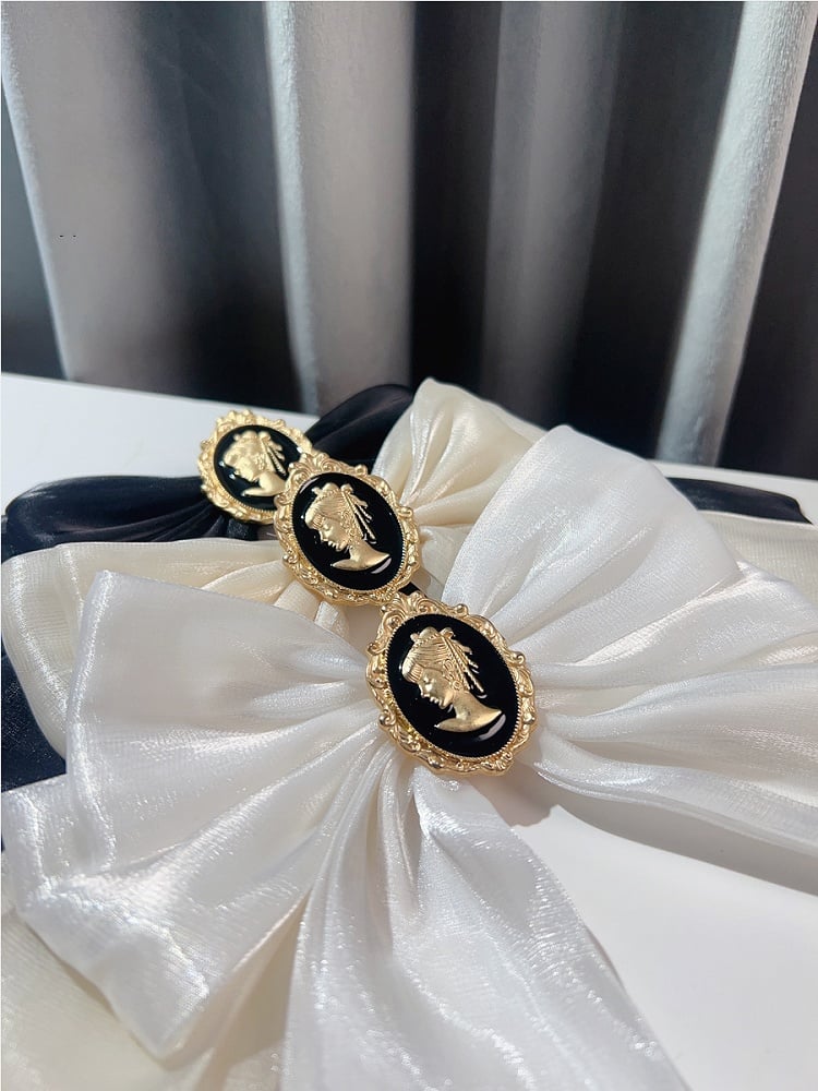 Baroque White/Black/Champagne Organza Bow Brooch