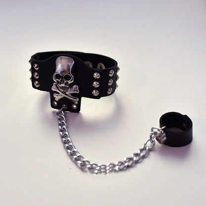 Skeleton and Studs Design Black/White Bracelet with Ring