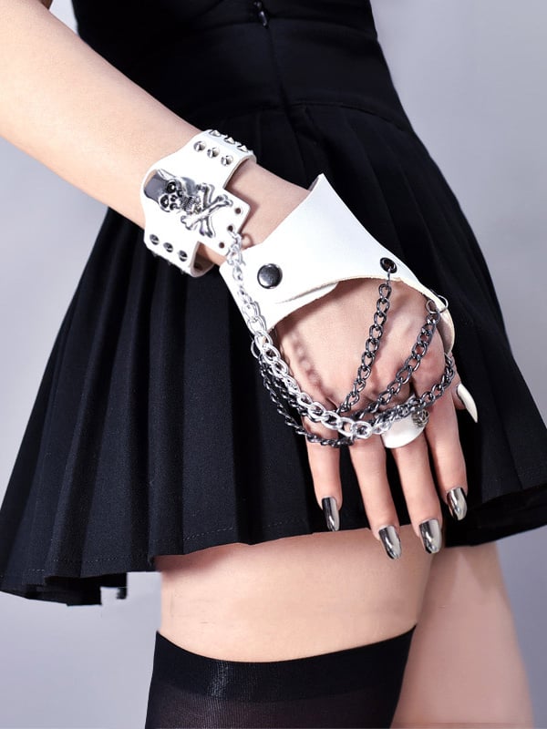 Black / White PU Chain Glove