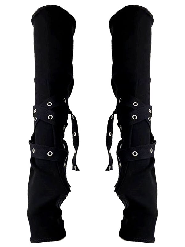 Straps Design Gothic Black Long Gloves