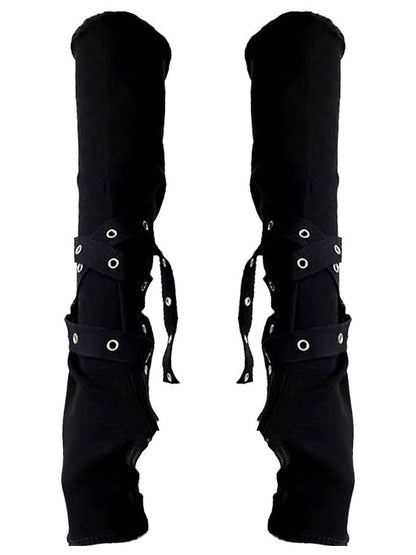 Straps Design Gothic Black Long Gloves