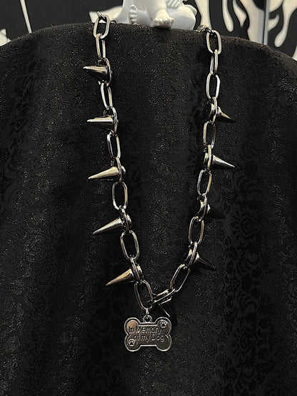 Punk Bone Pendant Metal Studs Chain Choker