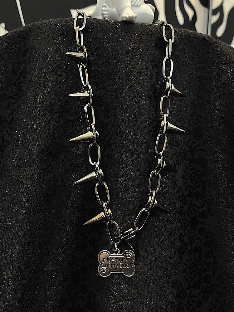 Punk Bone Pendant Metal Studs Chain Choker