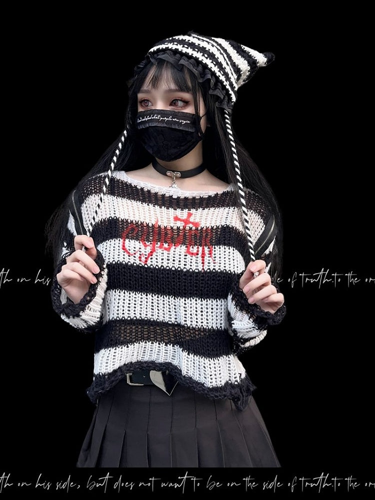 Punk White/ Red Cat Ear Design Knitted Hat