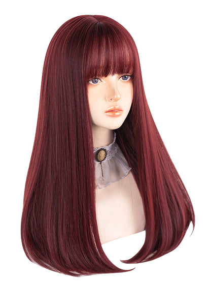 Clearance-Rose Red Long Straight Synthetic Wig