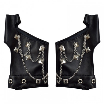 Studs and Chain Decorative Rock Black PU Gloves