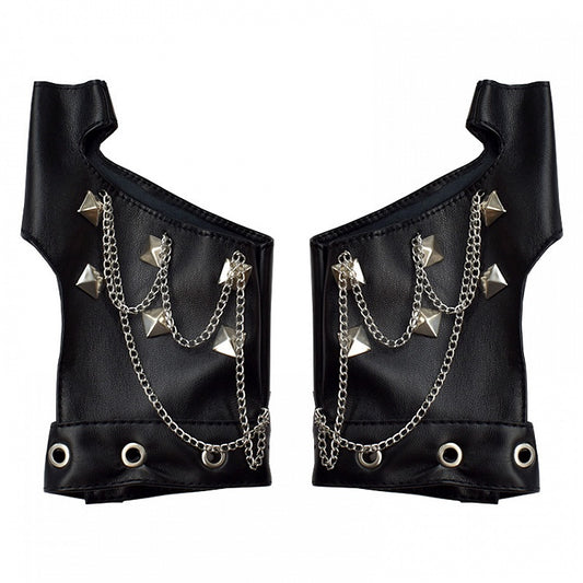 Studs and Chain Decorative Rock Black PU Gloves