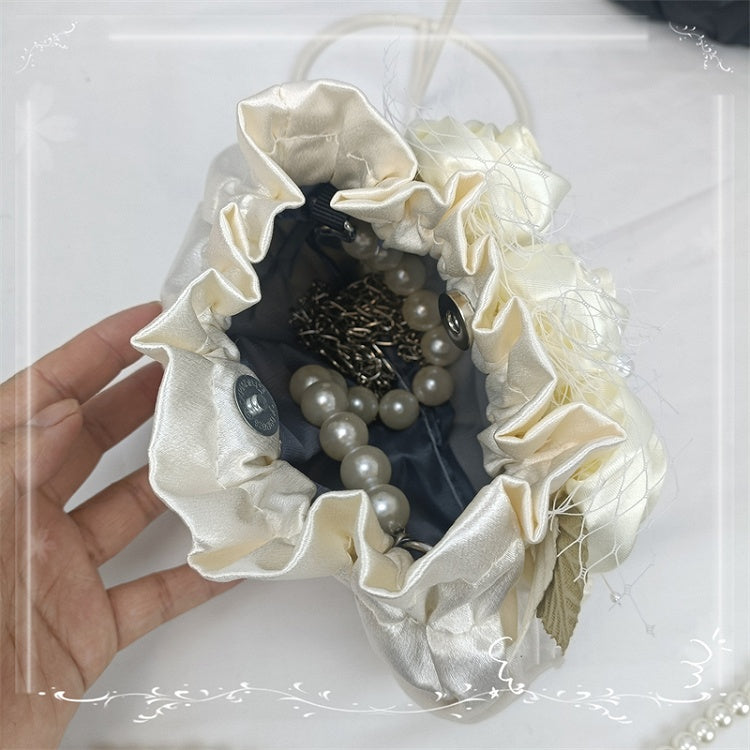 Handmade Rose Details White / Black Tote Bag