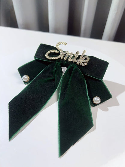 Rhinestone Letters Decorative Bow Tie with Pin Black /Wine Red /Dark Green