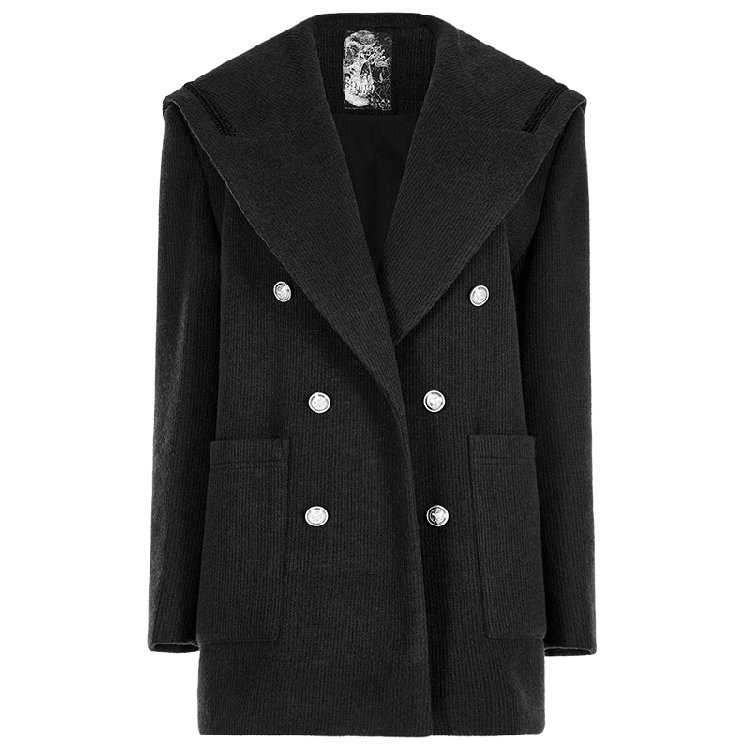 Clearance - Size M for Bust 116CM Black Sailor Collar Pea Coat