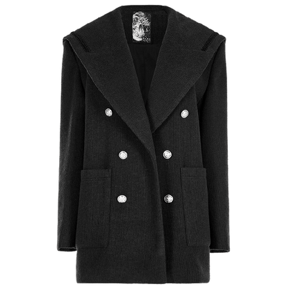 Clearance - Size M for Bust 116CM Black Sailor Collar Pea Coat