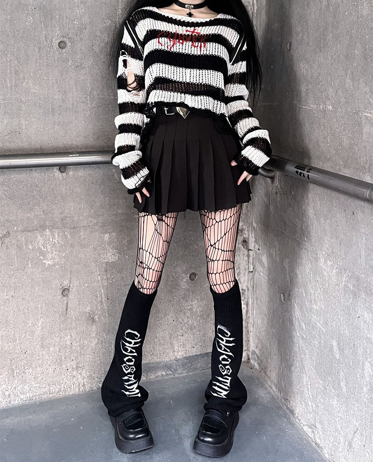 Punk Black Knitted Leg Warmers
