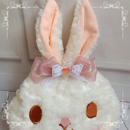 Bowknot Detail Milk White Plush Rabbit Head Crossbody