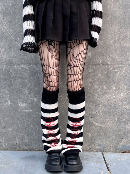 Punk Red/ Black Striped Pattern Leg Warmers