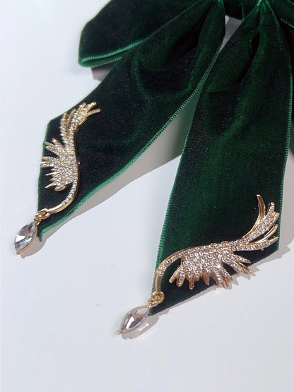 Wing-shaped Rhinestone Decorative Bow Tie Wine Red/ Black/ Dark Green