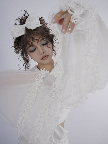 White Detachable Sleeveless Dress and Sleeves Set