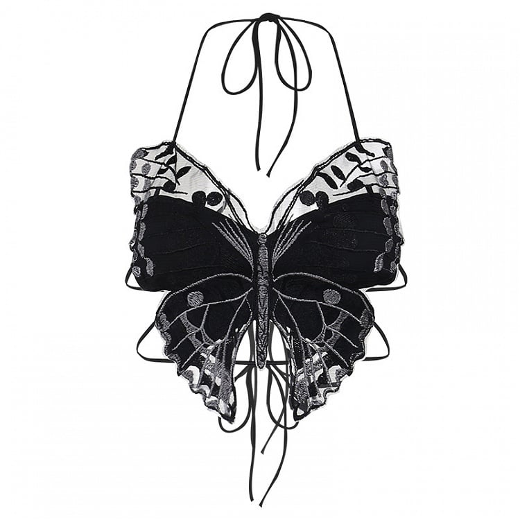 Black Halter Neck Butterfly Design Cami Top Ashnikko Concert Outfits