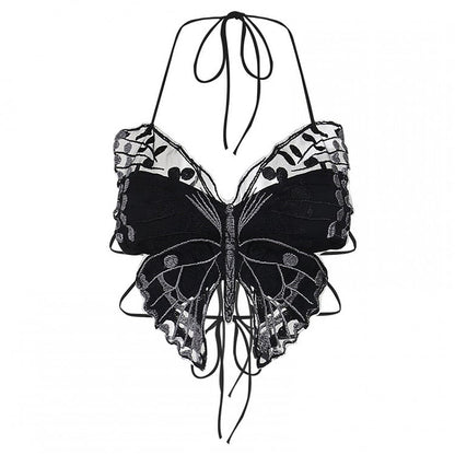 Black Halter Neck Butterfly Design Cami Top Ashnikko Concert Outfits