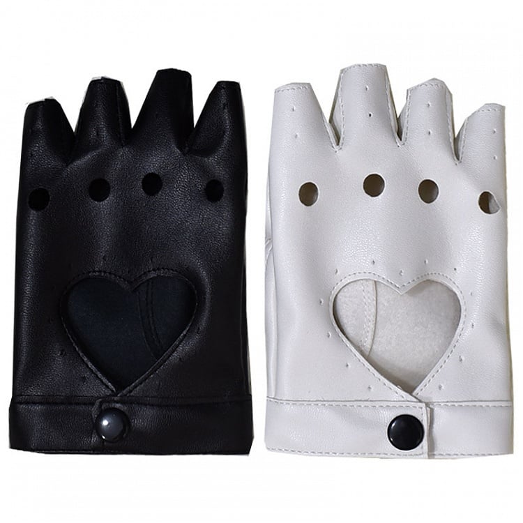 Heart-shaped Cutout Black/White PU Gloves