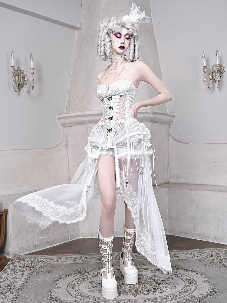 Birdcage Skirt and Bustier Corset Set White Goth Style