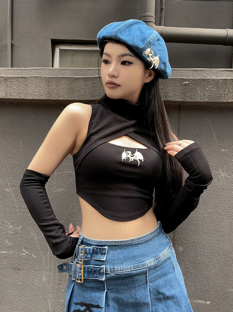 Dragon Decorated Blue Denim Beret