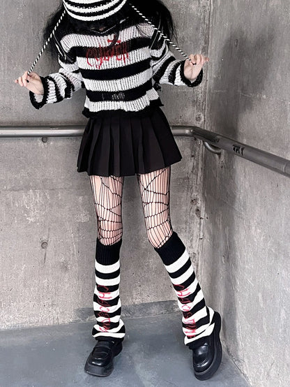 Punk Red/ Black Striped Pattern Leg Warmers