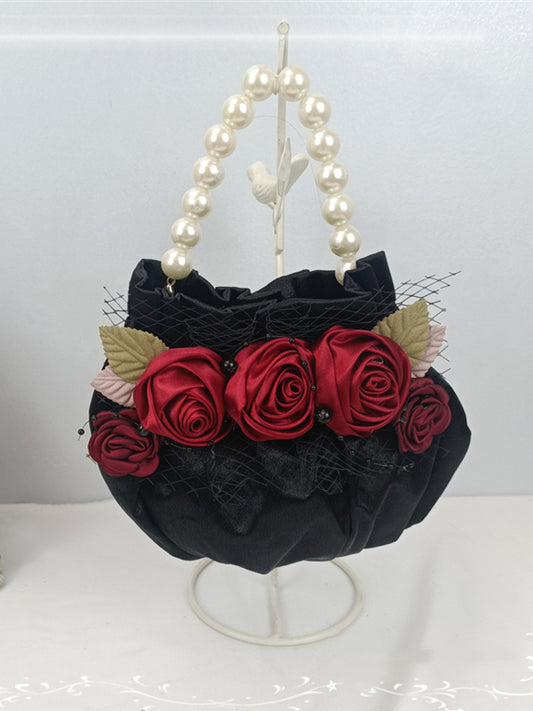 Handmade Rose Details White / Black Tote Bag
