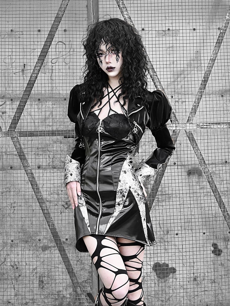 Black PU Halter Neck Dress Zip Closure at Front Ashnikko Concert Outfits