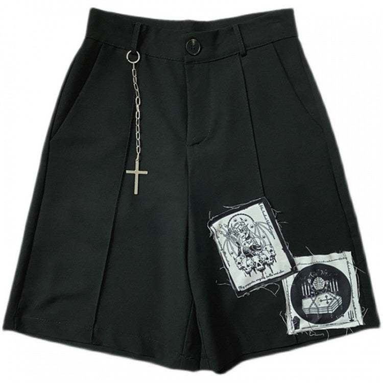 Punk Applique Design Black Shorts