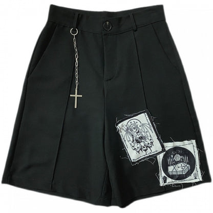 Punk Applique Design Black Shorts