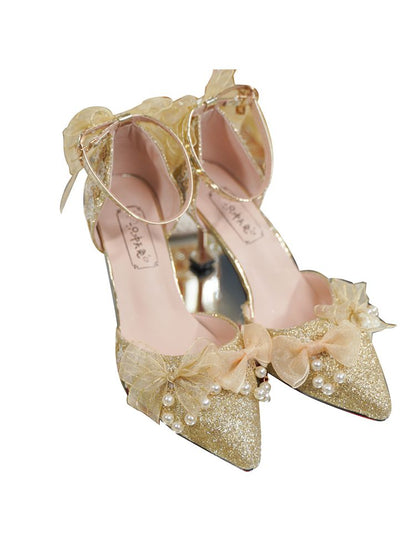 Clearance-Size 37 Song of Dawn Buckle Ankle Strap Gold 8CM Hime Lolita High Heels