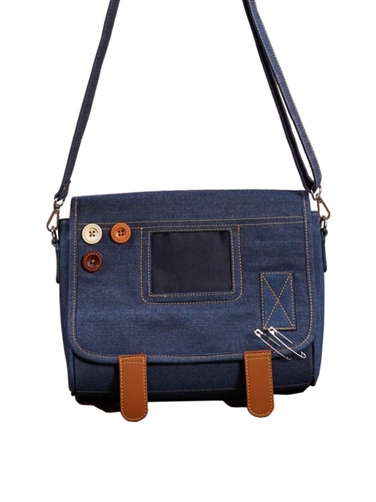 Buttons Decorated Dark Blue Denim Ita Bag