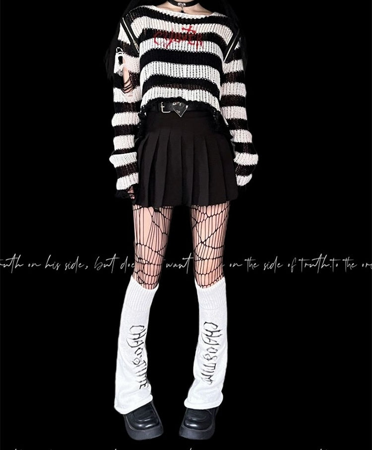 Punk White Knitted Leg Warmers