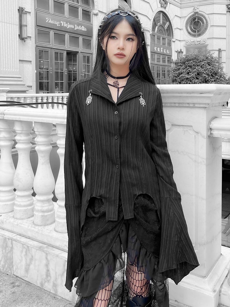 Punk Irregular Hem Black Shirt
