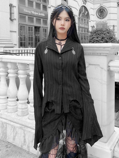 Punk Irregular Hem Black Shirt