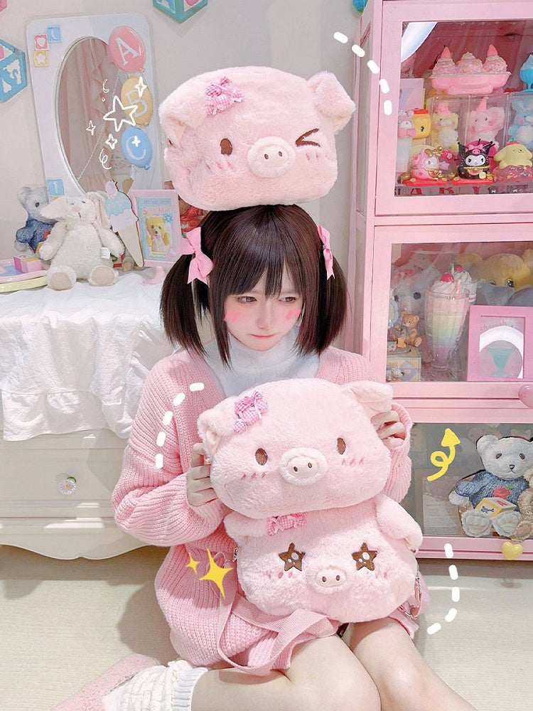 Pink Cute Pig-shaped Plush Crossbody