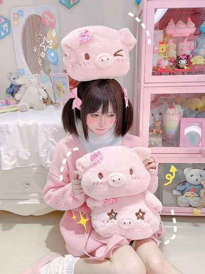 Pink Cute Pig-shaped Plush Crossbody